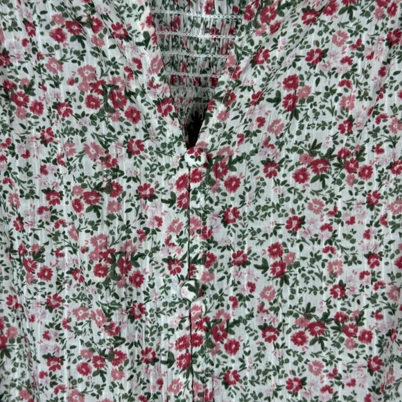 Rose + Olive Top Womens 1X Boho Peasant Tunic Floral 3/4 Sleeve Smocked Buttons - Picture 7 of 12